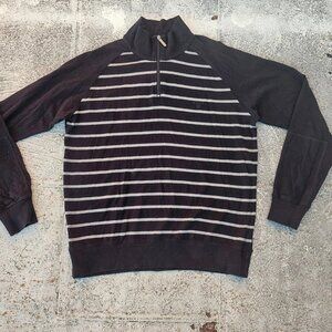 Gant Men Sweater Black White Stripe Long Sleeve quarter Zip Cotton Size 2XL